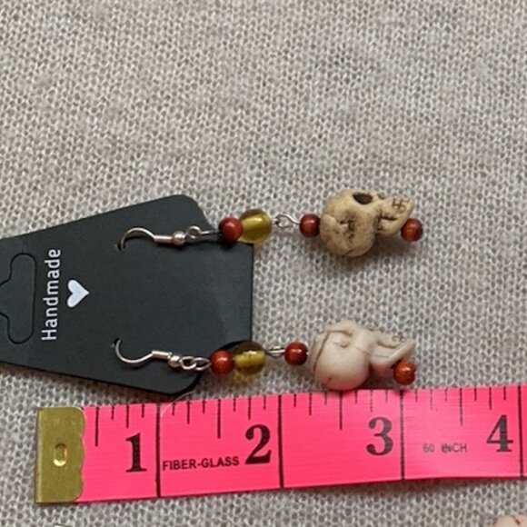 Earrings - Off white Skulls clear brown & ocre beads - Picture 3 of 3